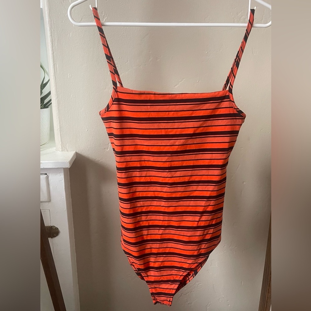 Orange and Black Striped Bodysuit